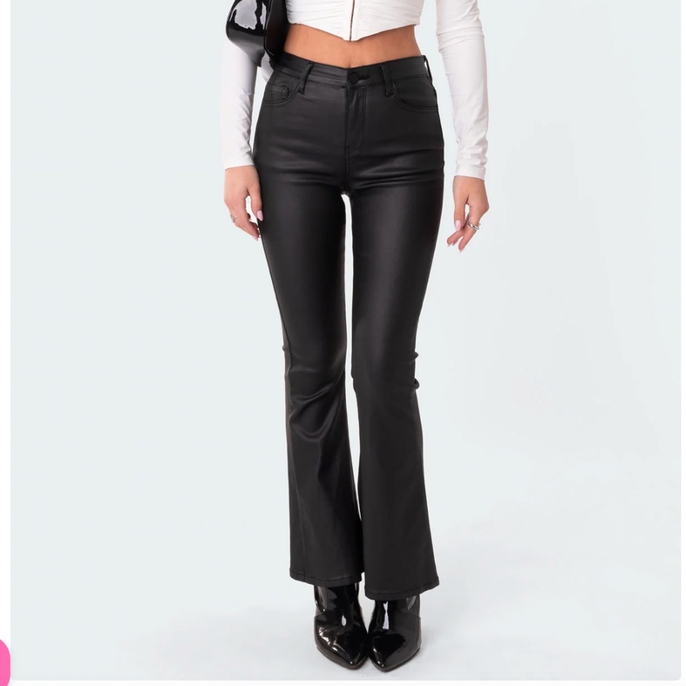 Edikted PETITE Luna Faux Leather Flare Jeans - Size S